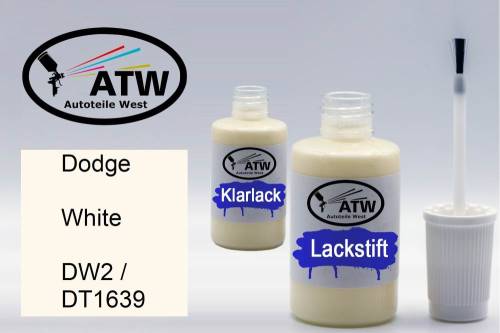 Dodge, White, DW2 / DT1639: 20ml Lackstift + 20ml Klarlack - Set, von ATW Autoteile West.